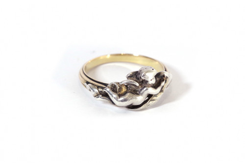 Fannière Frères angel ring in 18k gold and silver, Antique signed Fanniere frere ring, angel