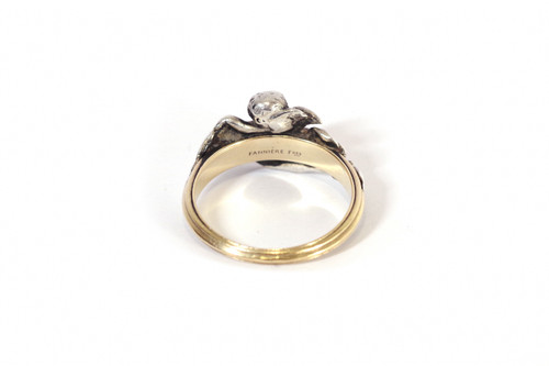 Fannière Frères angel ring in 18k gold and silver, Antique signed Fanniere frere ring, angel