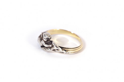 Fannière Frères angel ring in 18k gold and silver, Antique signed Fanniere frere ring, angel
