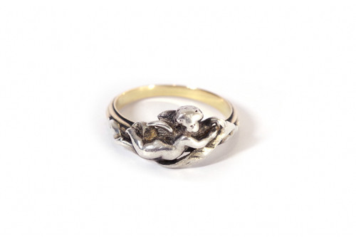 Fannière Frères angel ring in 18k gold and silver, Antique signed Fanniere frere ring, angel