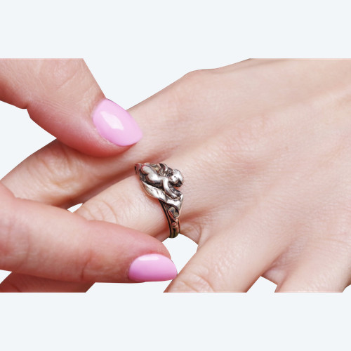 Fannière Frères angel ring in 18k gold and silver, Antique signed Fanniere frere ring, angel