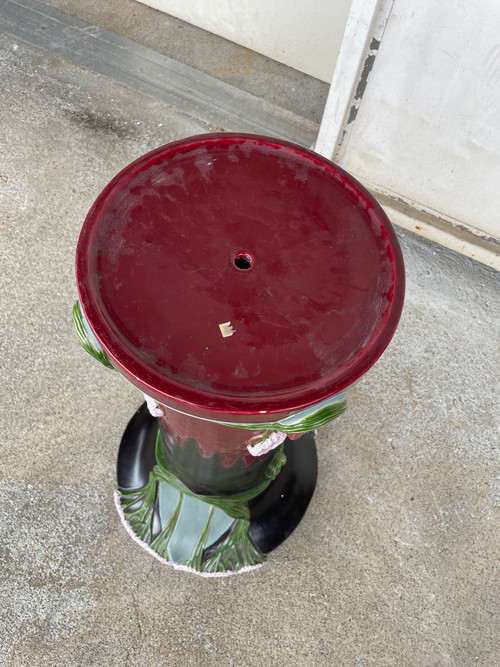 Large Jugendstil Art Nouveau Barbotine Basin And Column