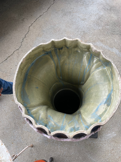 Large Jugendstil Art Nouveau Barbotine Basin And Column