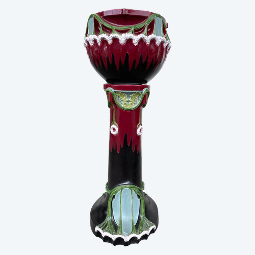 Large Jugendstil Art Nouveau Barbotine Basin And Column