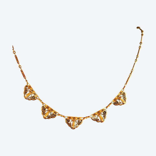 Collerette Motifs Papillons, Or Jaune 18 Carats.