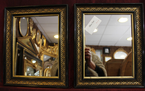 28 X 34 Cm, Paire De Miroirs Rectangle Napoléon III, Noir Et Or 