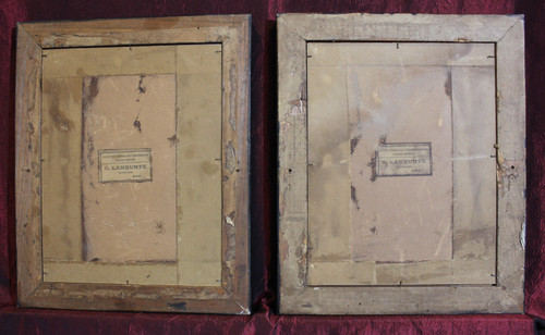 28 X 34 Cm, Paire De Miroirs Rectangle Napoléon III, Noir Et Or 
