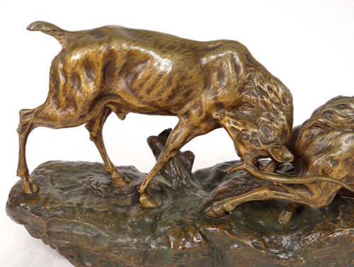 Scultura in bronzo Thomas François Cartier Combat De Cerfs Animalier XX secolo