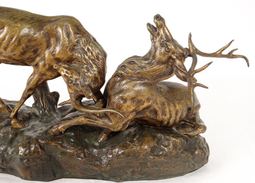 Scultura in bronzo Thomas François Cartier Combat De Cerfs Animalier XX secolo