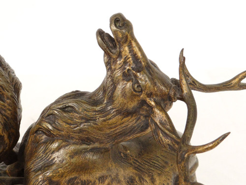 Scultura in bronzo Thomas François Cartier Combat De Cerfs Animalier XX secolo