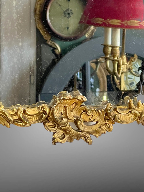 SPECCHIO DEL XIX SECOLO IN LEGNO E STUCCO DORATO IN STILE LOUIS XV ( FRONTIERA CON UCCELLO )