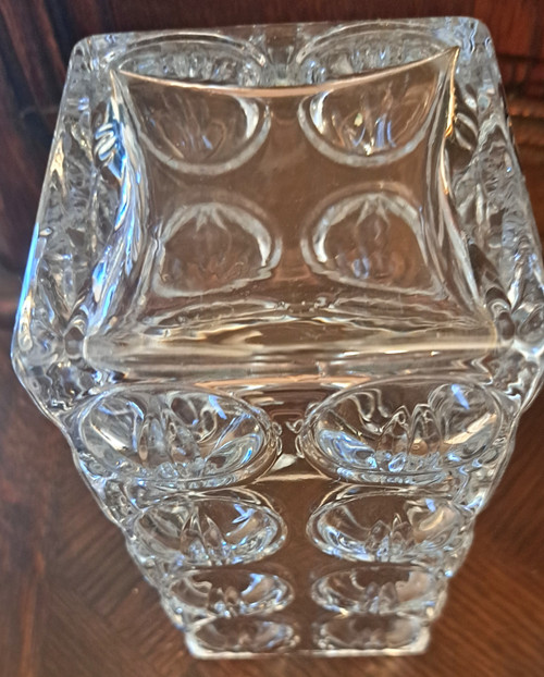 Transparente quadratische Vase aus Kristall Frankreich aus den 1970er Jahren