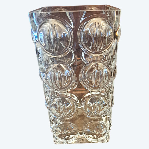 Transparente quadratische Vase aus Kristall Frankreich aus den 1970er Jahren