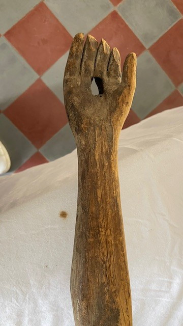 Christ of the crucifixion carved wooden figure with traces of polychromy