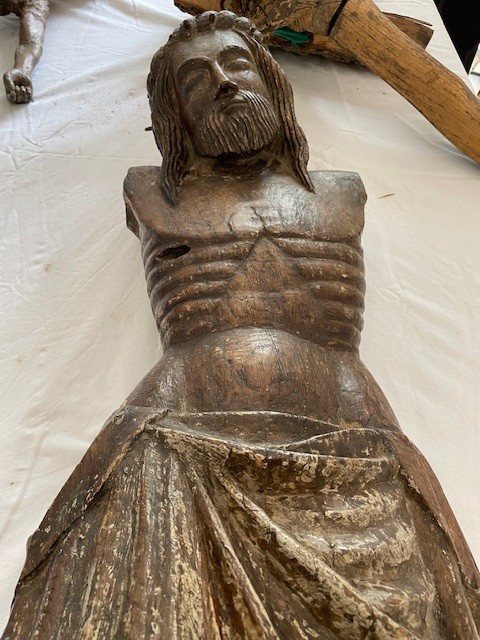 imposing carved and polychromed oak christ.