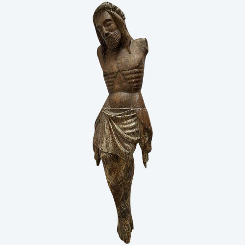 imposing carved and polychromed oak christ.