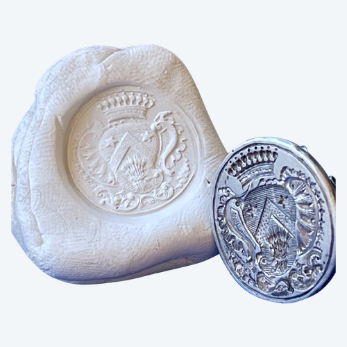 SEAL, STAMP, COAT OF ARMS, MATRIX. 18th century, in silver.