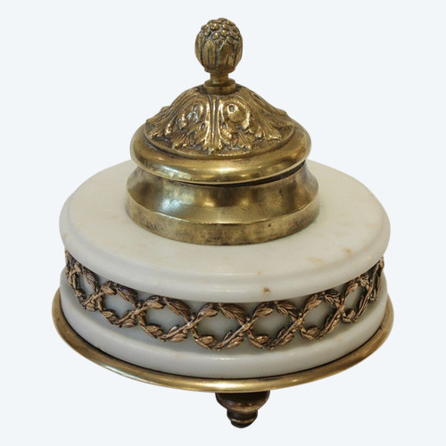 Circular Bronze And Marble Inkwell in the Louis XVI Style 19th Century
