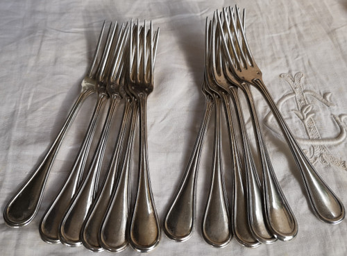 12 couverts de table en argent massif minerve monogramme orfèvre Jean Granvigne mi XIXème