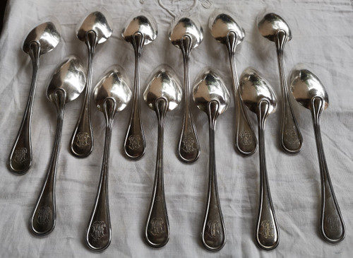12 couverts de table en argent massif minerve monogramme orfèvre Jean Granvigne mi XIXème