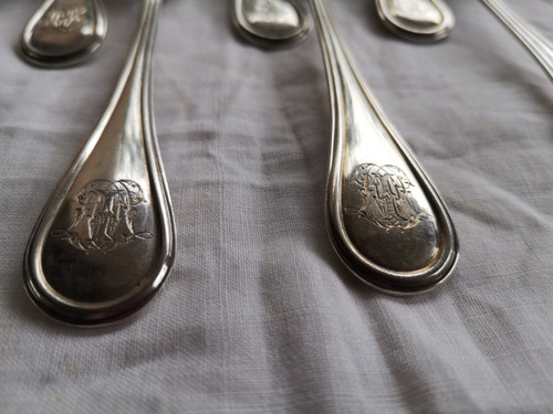 12 couverts de table en argent massif minerve monogramme orfèvre Jean Granvigne mi XIXème