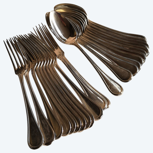 12 couverts de table en argent massif minerve monogramme orfèvre Jean Granvigne mi XIXème