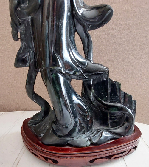 Chinese lardstone sculpture on wooden base early 20th century
