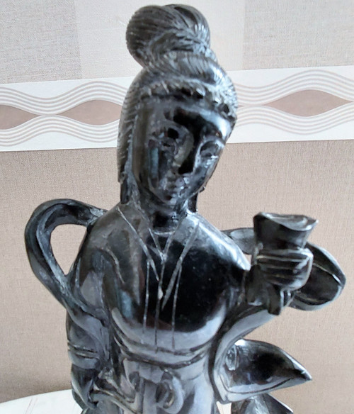 Chinese lardstone sculpture on wooden base early 20th century