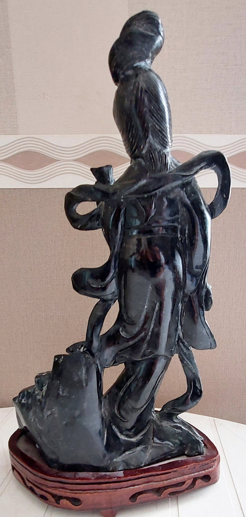 Chinese lardstone sculpture on wooden base early 20th century