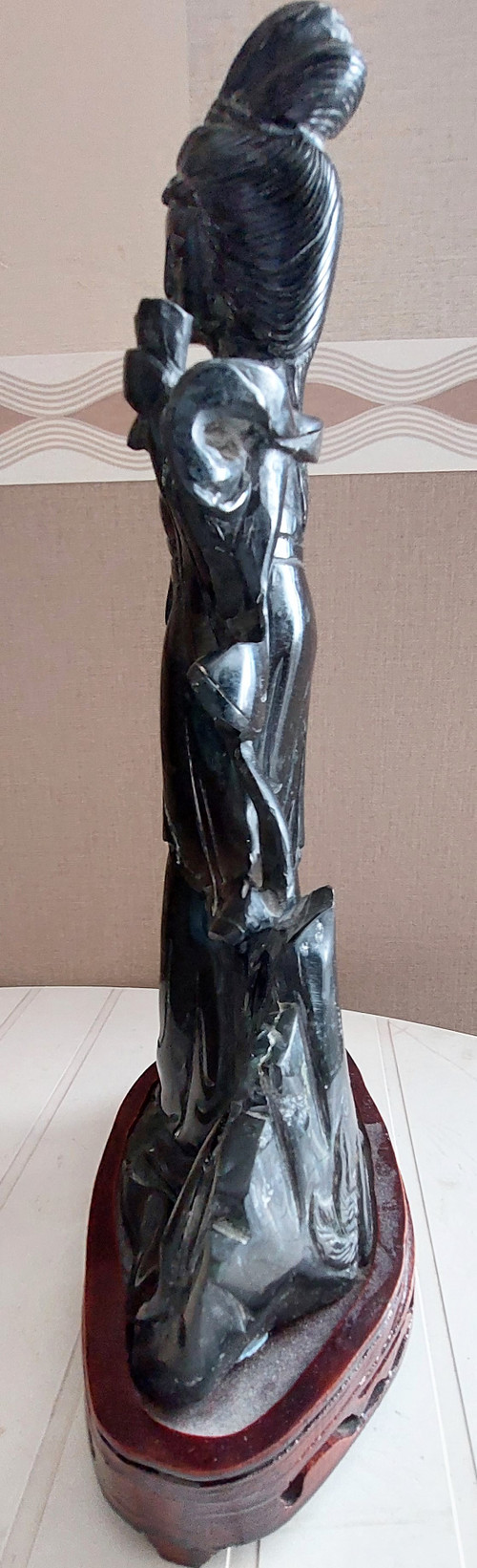 Chinese lardstone sculpture on wooden base early 20th century
