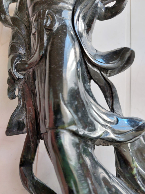 Chinese lardstone sculpture on wooden base early 20th century