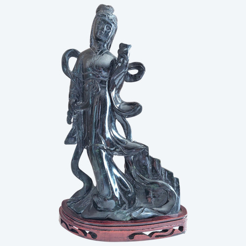 Chinese lardstone sculpture on wooden base early 20th century