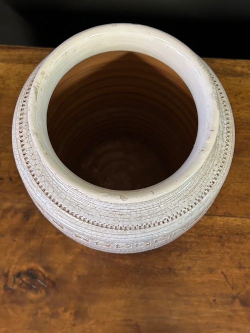 Jean Besnard ( 1889-1958) D'après, Vase à Glaçure Craquelée à Motif Géométrique About 1940