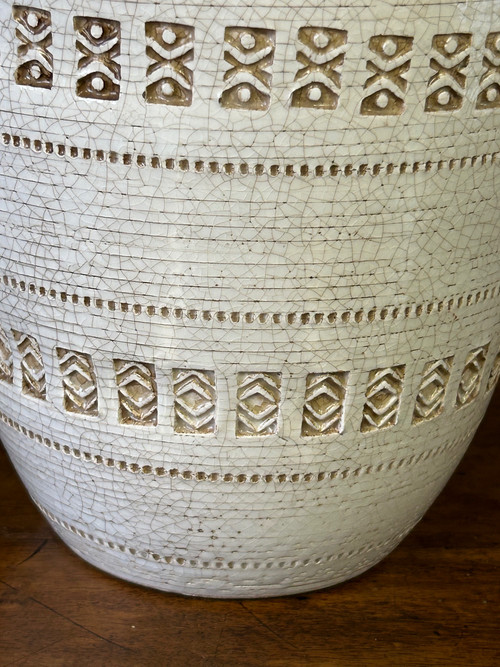 Jean Besnard ( 1889-1958) D'après, Vase à Glaçure Craquelée à Motif Géométrique About 1940