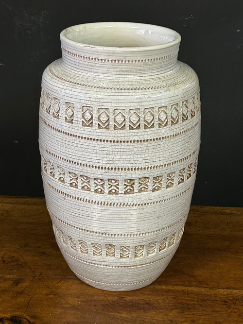 Jean Besnard ( 1889-1958) D'après, Vase à Glaçure Craquelée à Motif Géométrique About 1940