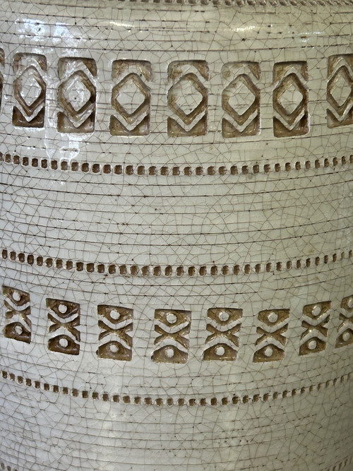 Jean Besnard ( 1889-1958) D'après, Vase à Glaçure Craquelée à Motif Géométrique About 1940