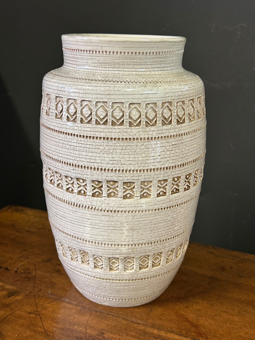 Jean Besnard ( 1889-1958) D'après, Vase à Glaçure Craquelée à Motif Géométrique About 1940