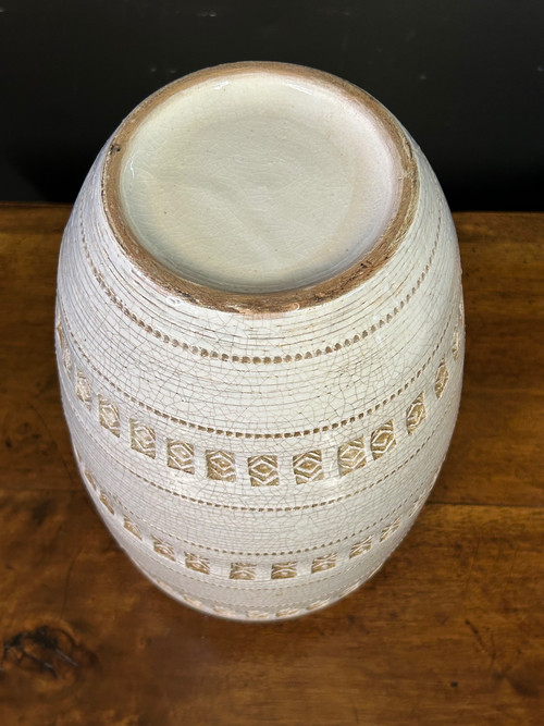 Jean Besnard ( 1889-1958) D'après, Vase à Glaçure Craquelée à Motif Géométrique About 1940