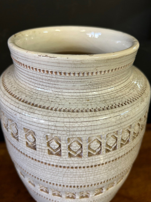 Jean Besnard ( 1889-1958) D'après, Vase à Glaçure Craquelée à Motif Géométrique About 1940