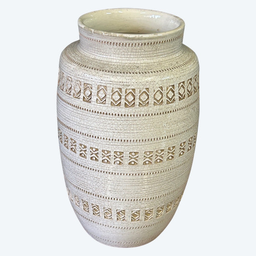 Jean Besnard ( 1889-1958) D'après, Vase à Glaçure Craquelée à Motif Géométrique About 1940