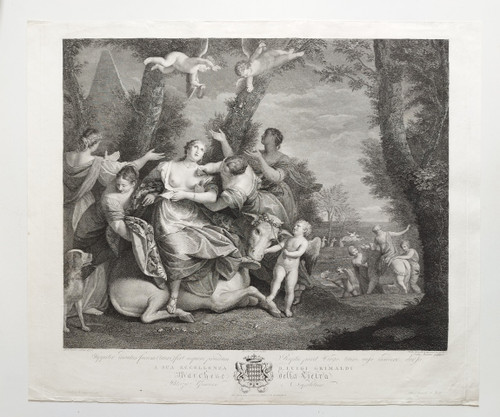 Etching Mythological Engraving After Veronese The Rape Of Europa 18th C Old Print