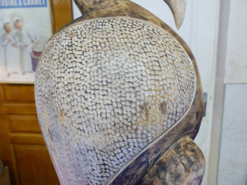 Scultura africana di uccello senoufo calao cote d'ivoire in legno inizio XX secolo