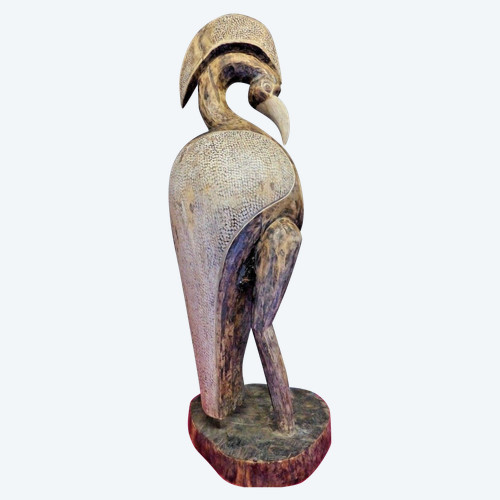 Scultura africana di uccello senoufo calao cote d'ivoire in legno inizio XX secolo
