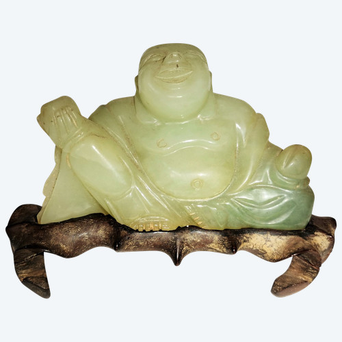 Statuette Bouddha souriant jade vert Chine vers 1930