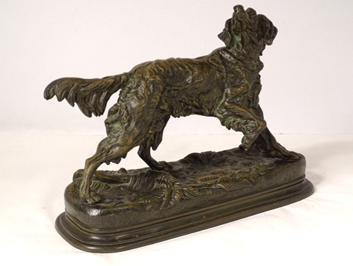 Bronze sculpture signed ules Moigniez Chien Chasse Arrêt épagneul 19th century