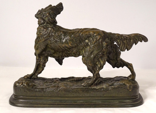 Bronze sculpture signed ules Moigniez Chien Chasse Arrêt épagneul 19th century