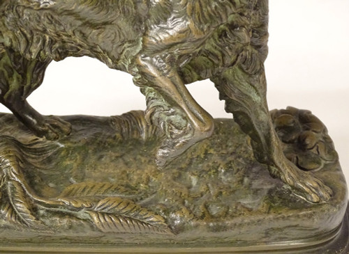 Bronze sculpture signed ules Moigniez Chien Chasse Arrêt épagneul 19th century