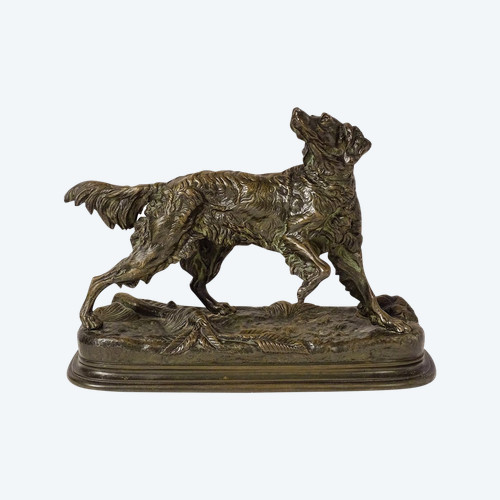Bronze sculpture signed ules Moigniez Chien Chasse Arrêt épagneul 19th century