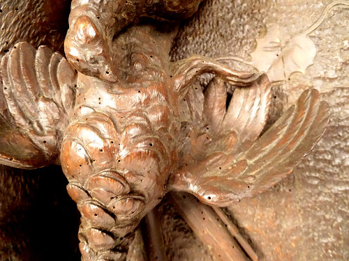 Trofeo di caccia della Foresta Nera Scultura in legno intagliato Pernice di camoscio XIX secolo