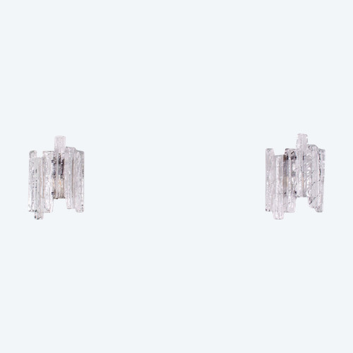 Pair of Brutalist “Ice Glass” crystal wall lights.